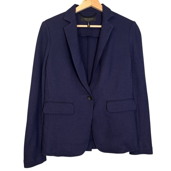 Rag & Bone Womens Navy Blue 100% Wool Knit Blazer Sz 0 Preppy Office Designer - Picture 1 of 11